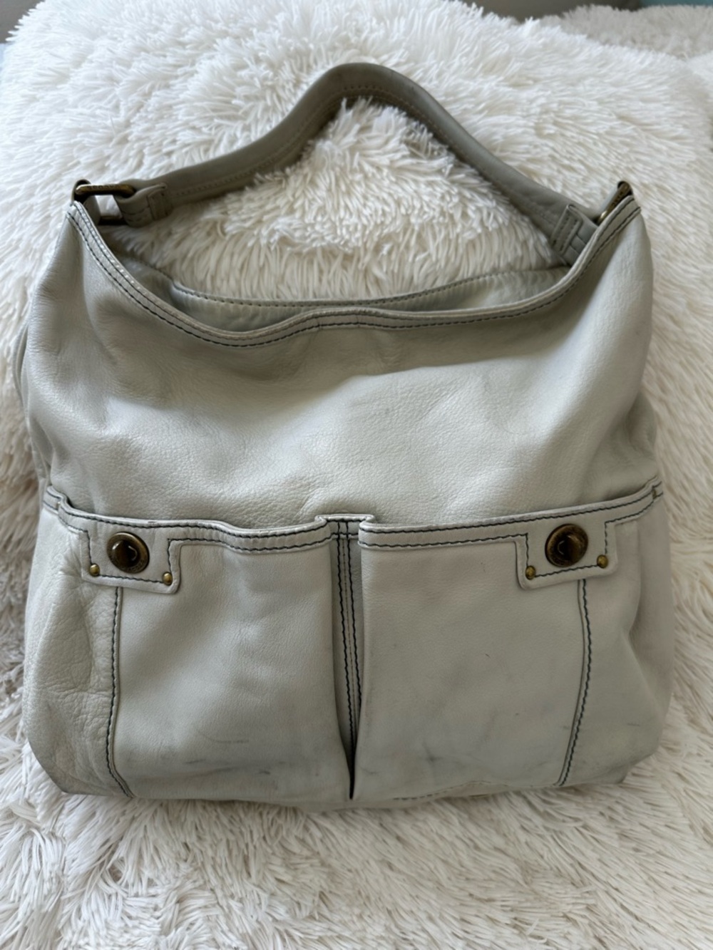 Marc by Marc Jacobs Cream Leather Hobo Bag with Front Pockets - Picture 16 of 16